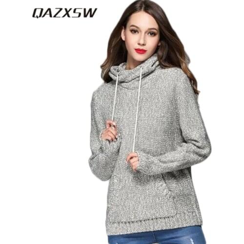 QAZXSW 2019 Autumn Winter Hoodies for Women Plus Size Pullovers Pockets Casual Teenager Girl Hooded Sweatshirts Drawstring HB482