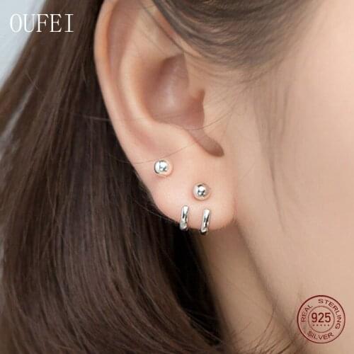Silver Unique Bead Stud Earring For Women 925 Sterling Silver Earrings Fine 2021 Trend Girl Gift Fine Jewelry Hook Shape
