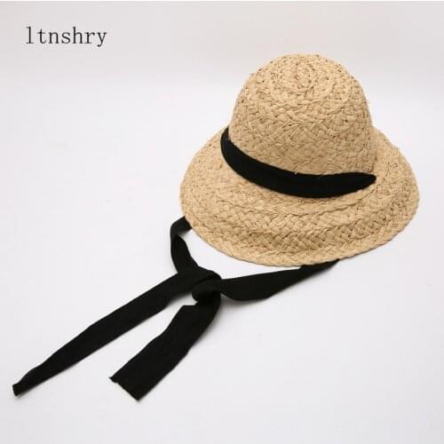 New Summer hats for women Retro flat drooping hat brim hand-made raffia straw hat ladies outdoor sun protection beach straw hat