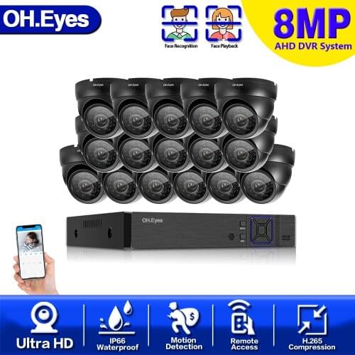 4K 8MP Surveillance System 16CH H.265+ XVR 16PCS IR-CUT Home Outdoor Waterproof Face Playback P2P CCTV Video Surveillance Kits