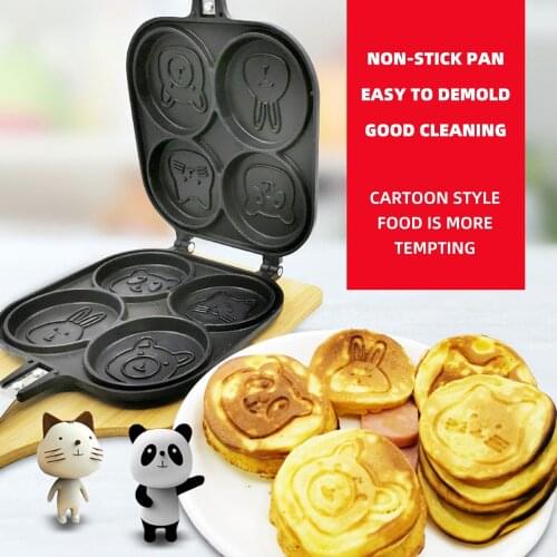 4-cup Cartoon Pancake Pan Breakfast Egg Burger Double-sided Omelette Pan Non-stick Frying Pan Cake Baking Tool