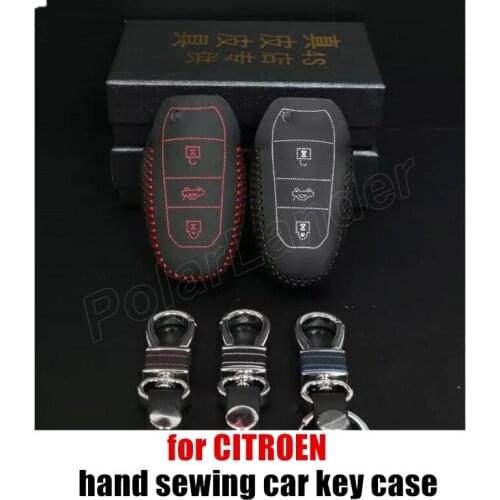 Only Red car key cover case 100% genuine leather sewing by hand autoparts wholesale fit for CITROEN C4L/DS5/DS5LS