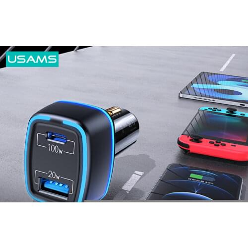 USAMS 120W 105W 95W High Power QC 3.0 PD Fast Charging Car Phone Charger For iPhone Xiaomi Huawei Laptops Tablets USB Charger