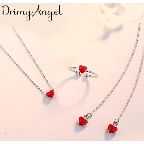 Korean Wedding Bridal Jewelry Sets Red Love Heart Earrings Necklaces Rings for Women Statement Jewelry 2021
