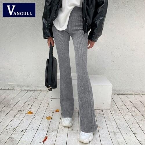 Vangull Corduroy Flare Pants Women 2021 Spring Autumn Elastic Force High Waist Slim Long Pants Casual Fashion Female Trousers