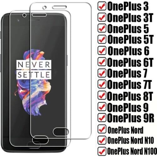 2PCS For OnePlus 9 9R 8T Nord N10 N100 7 7T 6T 6 5T 5 3T 3 1+ OnePlus3 OnePlus5 OnePlus9 Tempered Glass Protective Screen Film