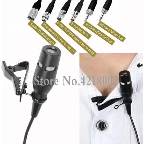 Clip-on Lapel Lavalier Microphone Mini Wired Condenser Mikrofon Mic for Sennheiser Shure Audio Technica MiPro Wireless System
