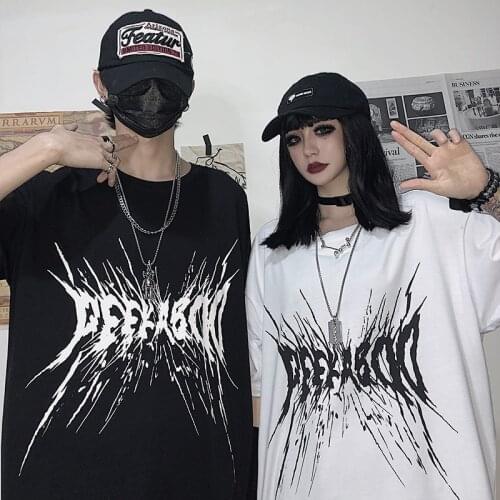 Black Punk Goth Letter Print Clothes Korean Style Women T-Shirts Short Sleeve Dropshipping Vintage Top Plus Size Harajuku Cotton