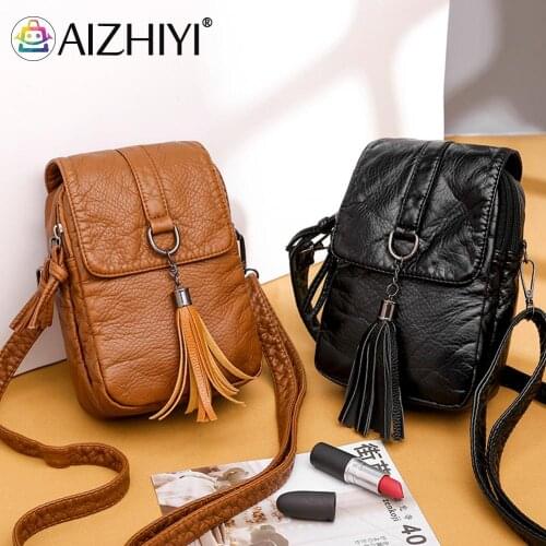 Ladies Casual Small Purse Mobile Phone Bag Handbags Women Fashion Tassel PU Leather Solid Color Shoulder Crossbody Messenger Bag