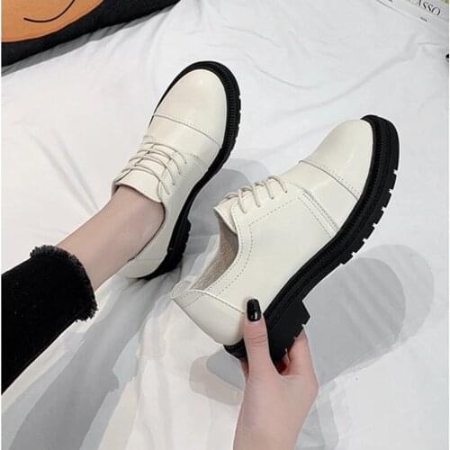 New 2020 Women Sneakers Fashion Breathable PU Leather Lace-Up Casual Shoes Platform Sneakers For Women Running Black Loafers