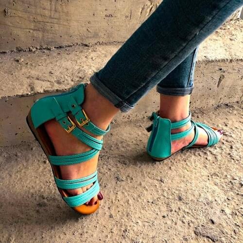 Large size womens sandals 2021 new shoes retro Bohemia Woven flat bottom Roman sandals