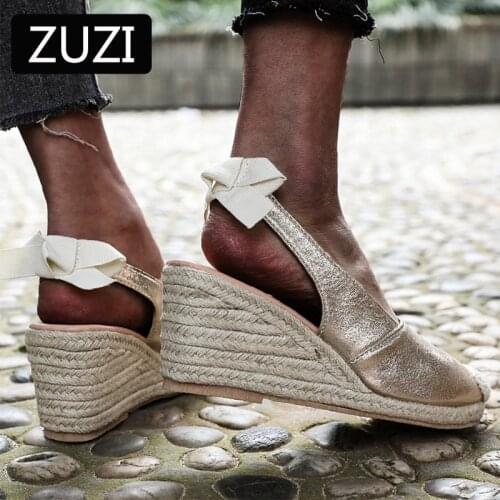 ZUZI Wedges Shoes Women High Heels Sandals Summer Shoes 2021 Flip Flop Nake Print Bow Ladies Platform Sandals Plus Size 35-43