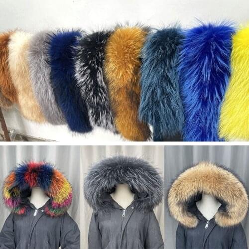 60CM Women Raccoon Fur Collar Fur Scarf Warm For Ladies Hat Coat Fashion Luxury Winter Warm Neck Shawl Big Fur Collar