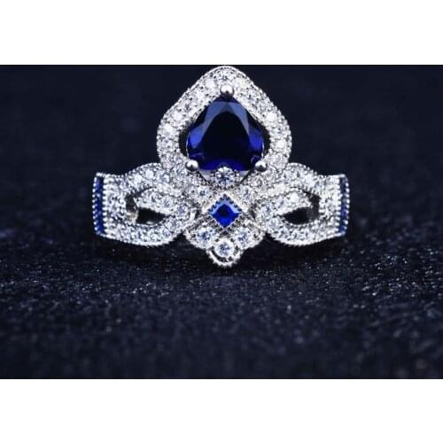 Fashion Crown Ring Inlaid Blue Cubic Zircona 925 Silver Adjustable size Luxury Romantic Ring For Women Engagement Wedding Gift