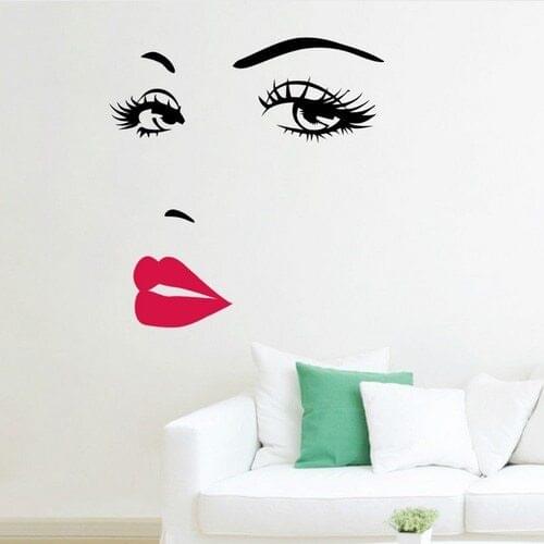 1pcs Sexy Hepburn Red Lips Wall Stickers Marilyn Monroe Face Eyes Red Lip Wall Stickers Wall Art Home Decor Wall Stickers