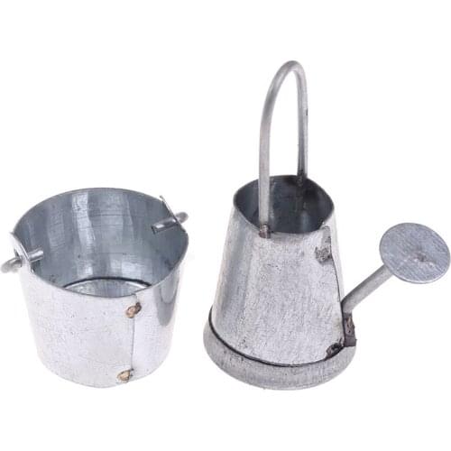 2pcs/set 1:12 Dollhouse Miniature Metal Water Bucket Kettle Model Furniture Toys for Baby Kids