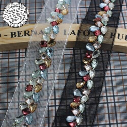 2Yards Handicraft Beaded Lace Trim Rhinestones Lace Tape Embroidered Lace Ribbon Trim Costume Applique Sewing on Trim 45mm