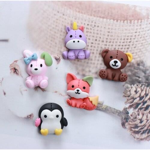 30Pcs Cartoon Resin Bear rabbit Cow Penguin Figurines DIY Craft Supplies Phone Shell Patch Arts Hair Accessories Decor Materials