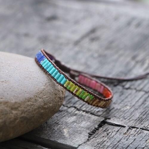 New Fashion Natural Stone 7 Chakras Tiny Tubes Beads Wrap Wax Rope Bracelet Women Girls Friendship Gift Meditation Yoga Bracelet