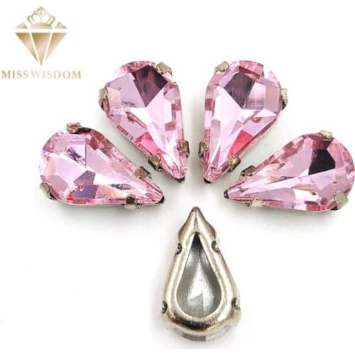 30pcs/pack 6X10mm/8X13mm Pink pear drop Copper claws hollow thick bottom high quality Sew on rhinestones DIY accessories