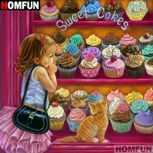 HOMFUN Full Square/Round Drill 5D DIY Diamond Painting "Girl dessert" 3D Embroidery Cross Stitch 5D Home Decor A07210
