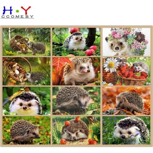 HYCCOMEBY 5D Diamond Painting Hedgehog Rhinestone Pictures Animals Diamond Embroidery Cross Stitch Kit Mosaic Art Home Decor