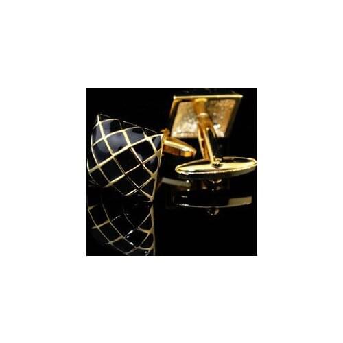 Free shipping Vintage Cufflinks gold-color black check design hotsale copper material cufflinks whoelsale&retail