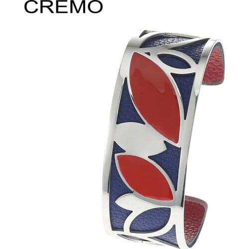 Cremo Bracelet Bangles for Women with stainless steel Reversible Leather Cuff Bracelet Gros Bracelet Femme Bigoux