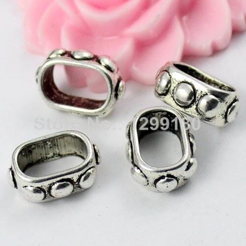 30pcs Fashion Silver Tone Oval Button Beads Slider for Bracelet Necklace Beads DIY Making Accessories 15x11mm Hole:11x7mm K01827