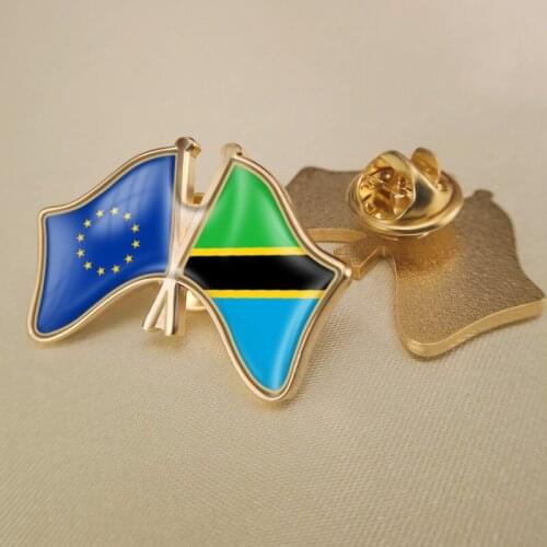 European Union and Tanzania Crossed Double Friendship Flags Lapel Pins