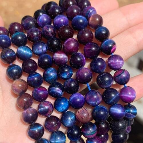 Purple Bicolor Tiger Eye Natural Stone Beads Clear Round Loose Bead for Jewelry Making DIY Bracelets Necklaces Accessories
