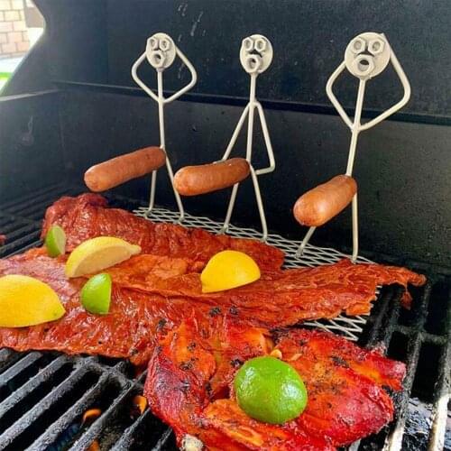 Art Interesting Barbecue Grill Stainless Steel Matchstick Men Whimsical Guy Metal for Vegetables Hot Dogs Seafood