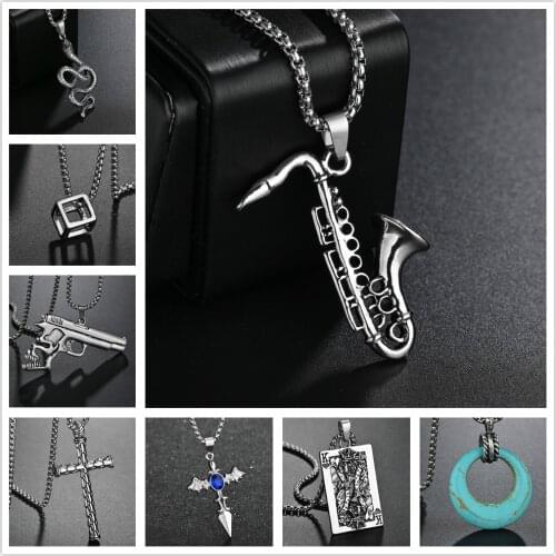 Classic Saxophone Men Necklace Stainless Steel Chain Pendant Necklace For Men Jewelry Gift Belgium Musical Instruments