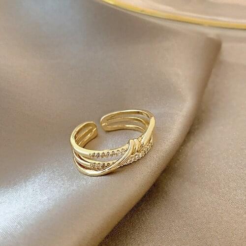 Rings for Women Fashion Multilayer Zircon Adjustable Opening Elegant Light Luxury Geometry Accessories Jewelry Wholesale
