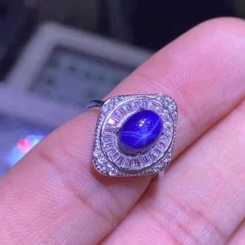 Hexagram zircon surround sapphire ring s925blue gemstone shiny jewelry anniversary men women wedding gift for Couple lover