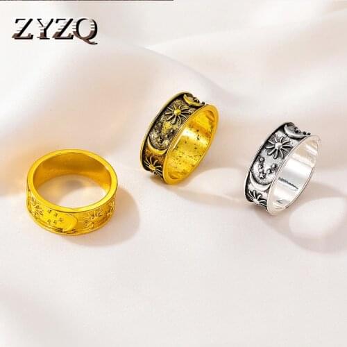 ZYZQ Creative Simple Star Moon Ring for Women Retro Wild Gold Color Wedding Engagement Rings Jewelry Gift 2021New