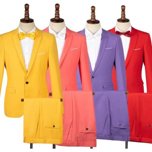 Yellow blazers mens suit host emcee singer stage color performance costume youth self-cultivation vestido de novia clothing