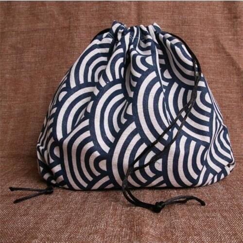 Japanese Style Lunch Box Bag Drawstring Lunch Bag Bento Tote Pouch Portable Children Storage Box Travel Tableware Storage Bag