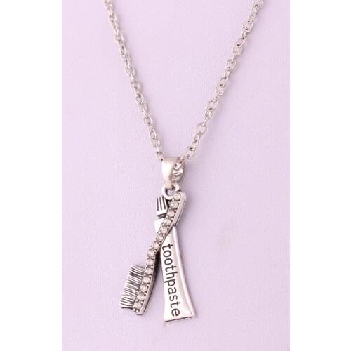 Hot Selling antique sliver plated toothbrush and toothpaste pendant link chain necklace