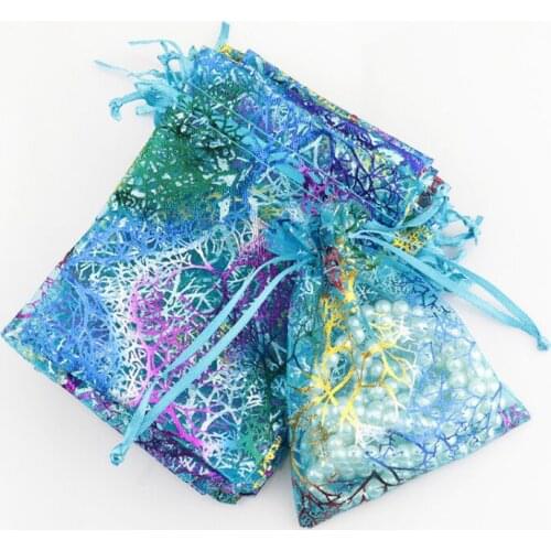 New 10pcs Drawable Organza Bags Blue Coralline Organza Pouch Jewelry Gift Candy Wedding Christmas Party Favor Bags