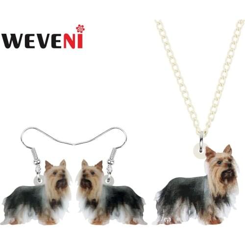 WEVENI Acrylic Cute Yorkshire Yorkie Dog Jewelry Sets Long Animal Pets Earrings Necklace For Women Girls Classic Gift Decoration