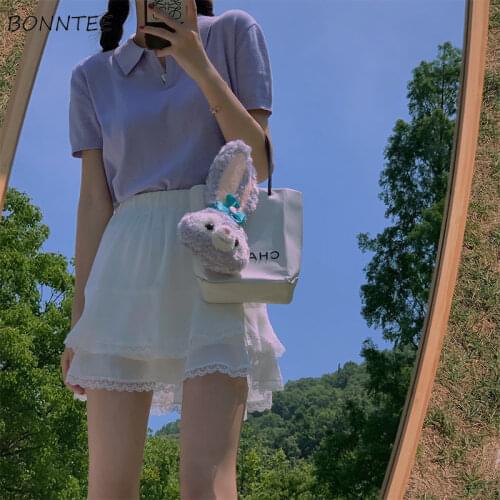 Mini Skirts Women Elegant Friends Summer Lovely Chic Summer Kawaii Korean Fashion Clothing Leisure Comfortable Solid Empire Ins
