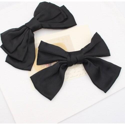 Fashion Black Satin Ribbon Bowknot Hair Barrette Women Sweet Big Hair Clip Hair Pin Vintage Hair Grip Accessories For Women Girl