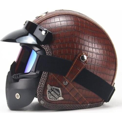 Motorcycle Helmet Retro Vintage Synthetic Leather Open Face Helmet Motorbike Scooter Cruiser Chopper Casco Moto Helmet DOT