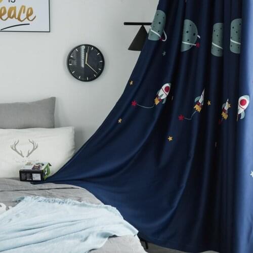 Cartoon Outer Space Rocket Embroidered Blackout Curtains For Boys Children Bedroom Luxury White Sheer Tulle Window Drapes #35