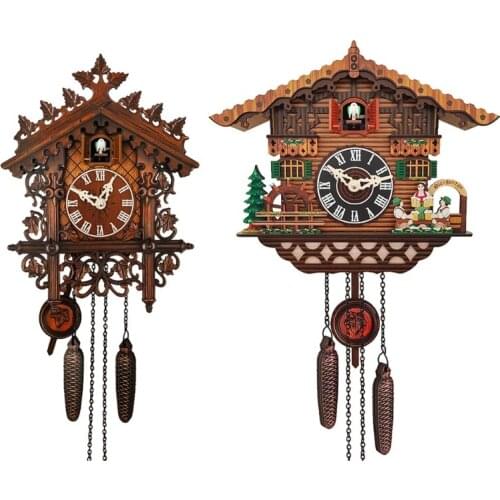 Antique Wooden Hanging Wall Clock Pendulum Time Bell Swing Alarm Watch Home Restaurant Bedroom Decor