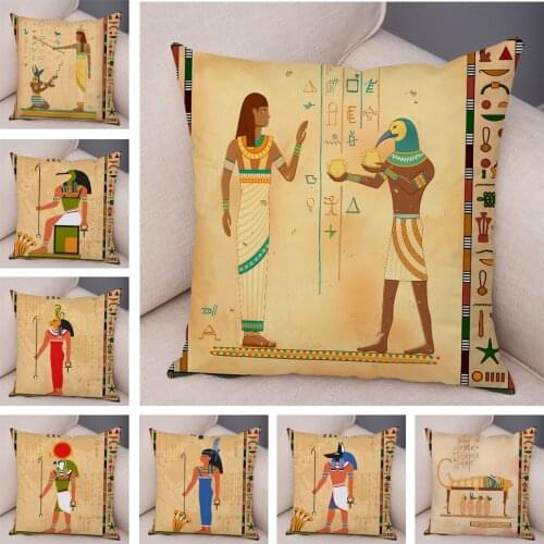Ancient Egypt Totem Pharaoh Cushion Cover Decor Cartoon Anubis Print Pillowcase for Sofa Home Soft Plush Pillow Case 45*45cm