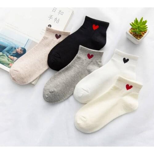 6Pairs/Lot Harajuku Women Cotton Socks Cute Novelty Love Heart Pattern Socks Japanese Women Short Casual Girl White Socks