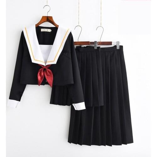 2019 Japanese School Uniform For Cute Girls Sailor Tops+tie+skirt Navy Style Student Clothes For Girl Plus Size Academy Clothing