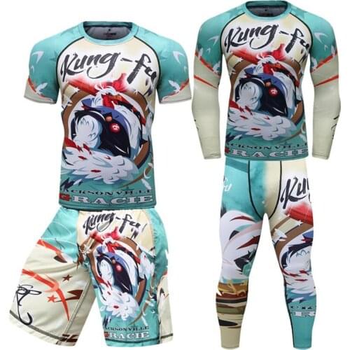 New Mens Compression MMA Rashguard Boxing Sets GYM Bjj Jiu Jitsu Sport Suit Breathable Muay Thai Shorts Fitness Boxing Jerseys